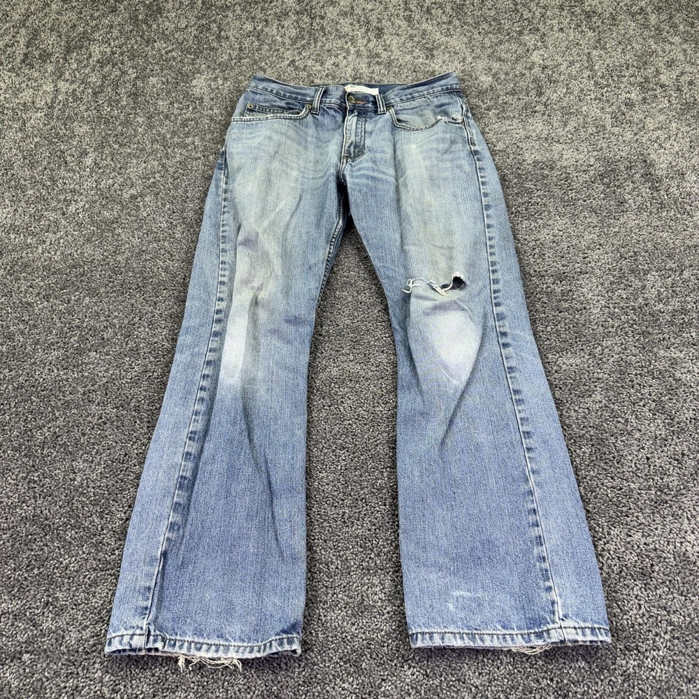 Lee Jeans Mens 32x30 Blue Relaxed Fit Bootcut Light Wash Distressed Denim